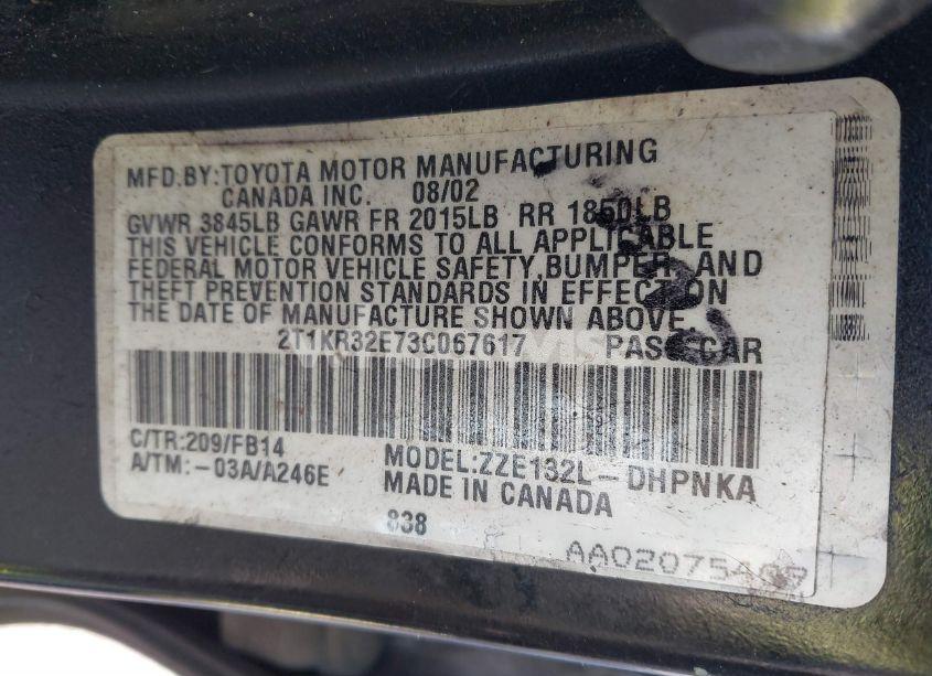 Photo 9 of 2003 Toyota Matrix XR (VIN 2T1KR32E73C067617)