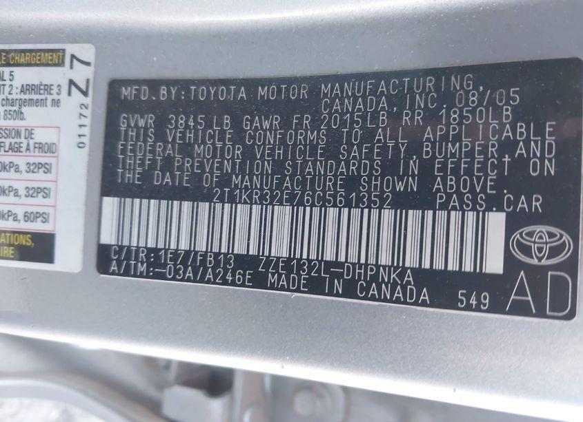 Photo 9 of 2006 Toyota Matrix XR (VIN 2T1KR32E76C561352)