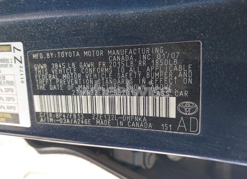 Photo 9 of 2007 Toyota Matrix XR (VIN 2T1KR32E77C657015)