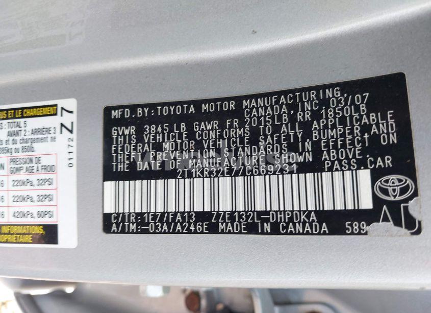 Photo 9 of 2007 Toyota Matrix (VIN 2T1KR32E77C669231)