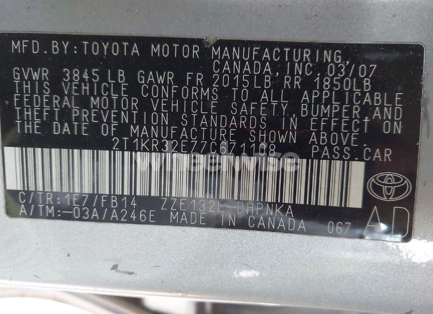 Photo 9 of 2007 Toyota Matrix XR (VIN 2T1KR32E77C671108)