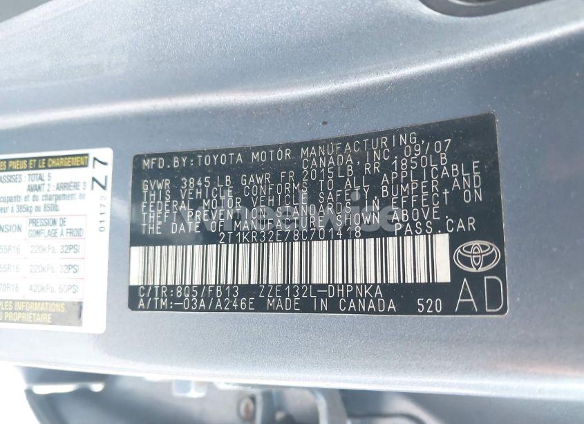 Photo 9 of 2008 Toyota Matrix XR (VIN 2T1KR32E78C701418)