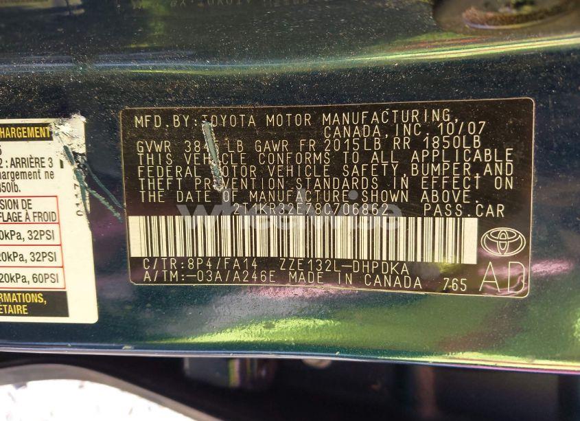 Photo 9 of 2008 Toyota Matrix (VIN 2T1KR32E78C706862)