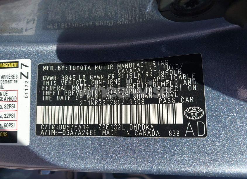 Photo 9 of 2008 Toyota Matrix (VIN 2T1KR32E78C709308)