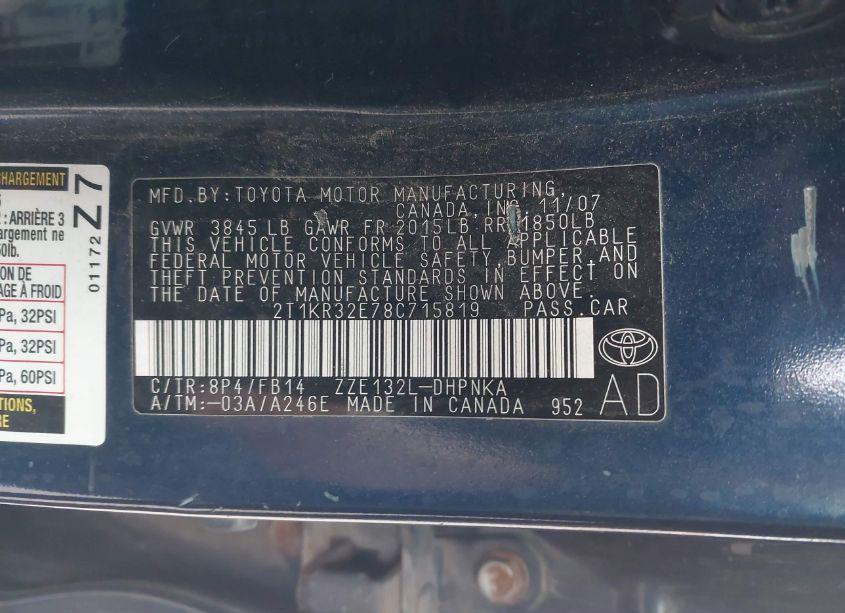 Photo 9 of 2008 Toyota Matrix XR (VIN 2T1KR32E78C715819)