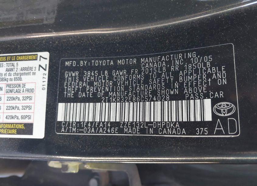 Photo 9 of 2006 Toyota Corolla MATRIX XR (VIN 2T1KR32E86C574028)