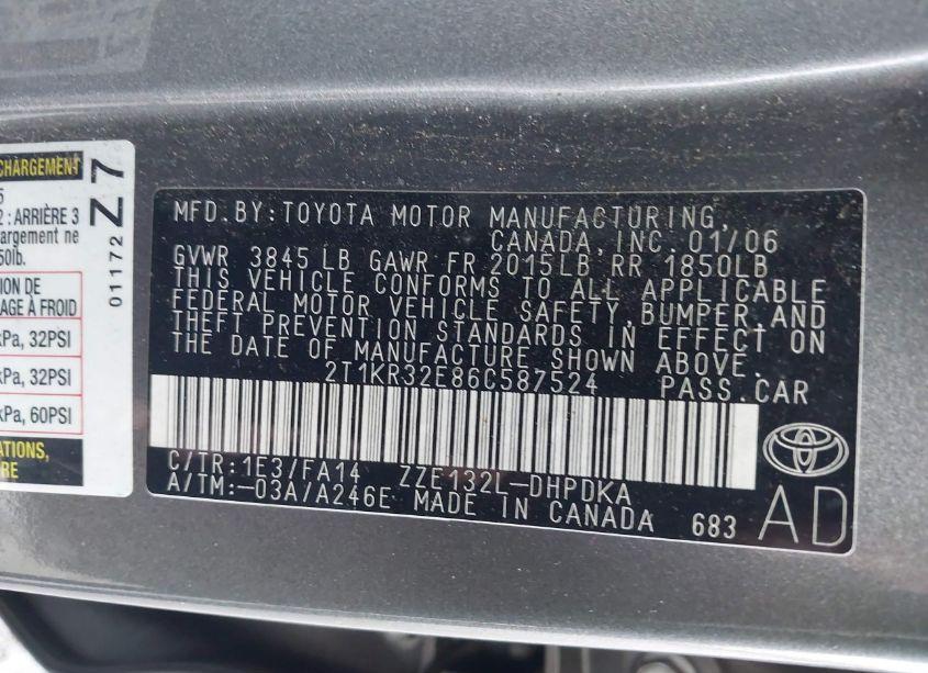 Photo 9 of 2006 Toyota Matrix (VIN 2T1KR32E86C587524)