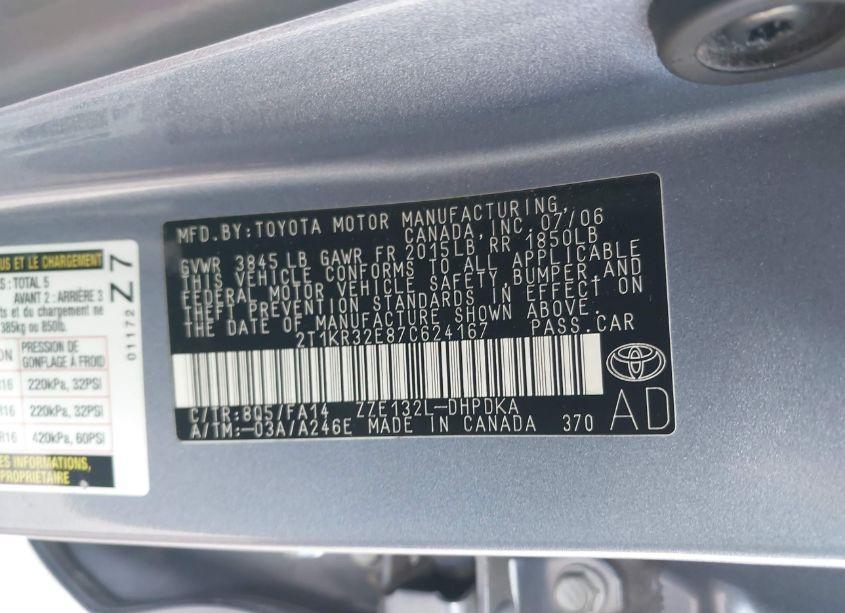Photo 9 of 2007 Toyota Matrix (VIN 2T1KR32E87C624167)