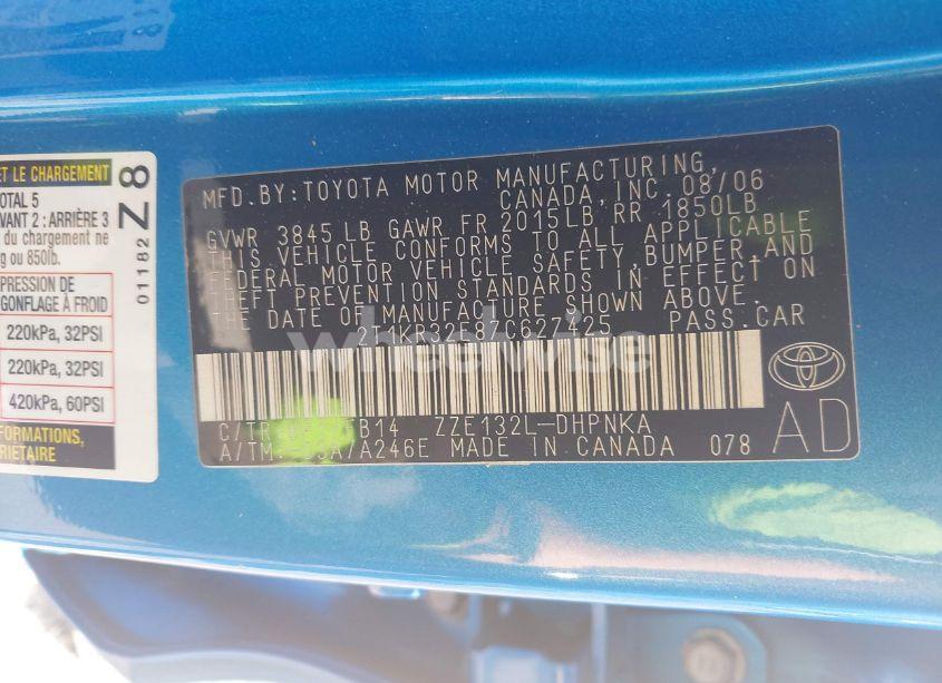 Photo 9 of 2007 Toyota Matrix XR (VIN 2T1KR32E87C627425)