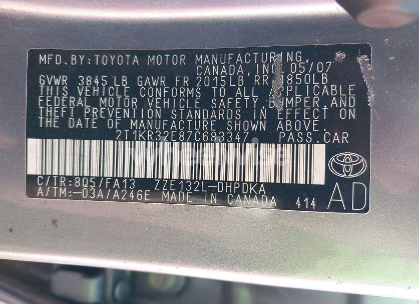 Photo 9 of 2007 Toyota Matrix (VIN 2T1KR32E87C683347)