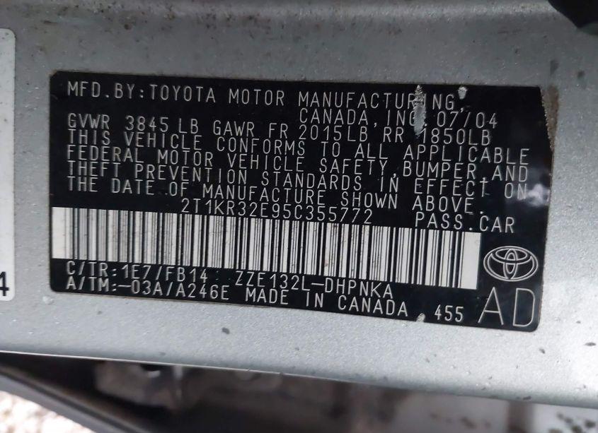 Photo 9 of 2005 Toyota Matrix XR (VIN 2T1KR32E95C355772)