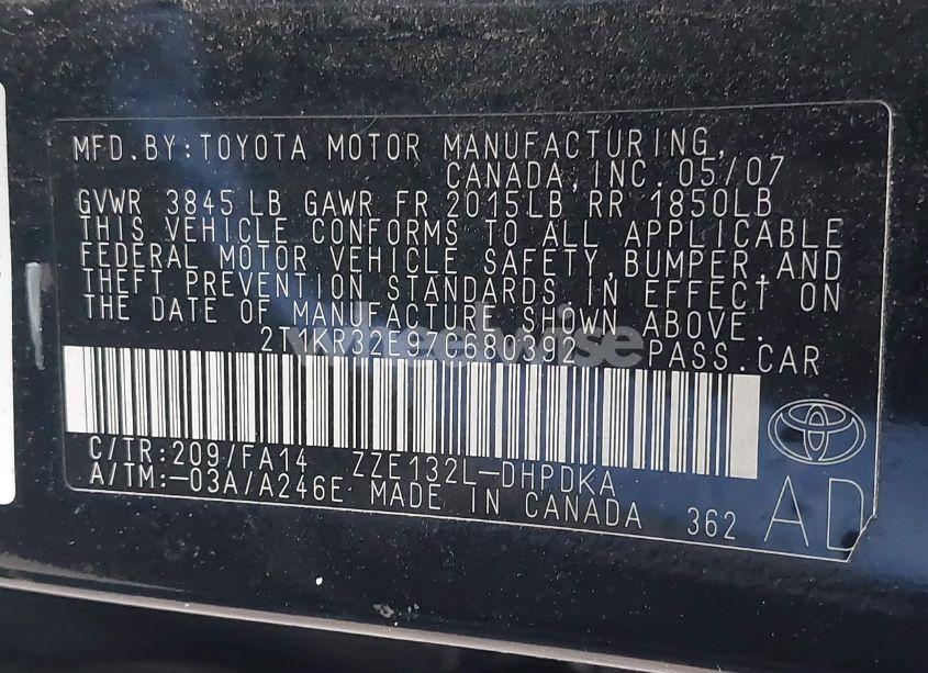 Photo 9 of 2007 Toyota Matrix (VIN 2T1KR32E97C680392)