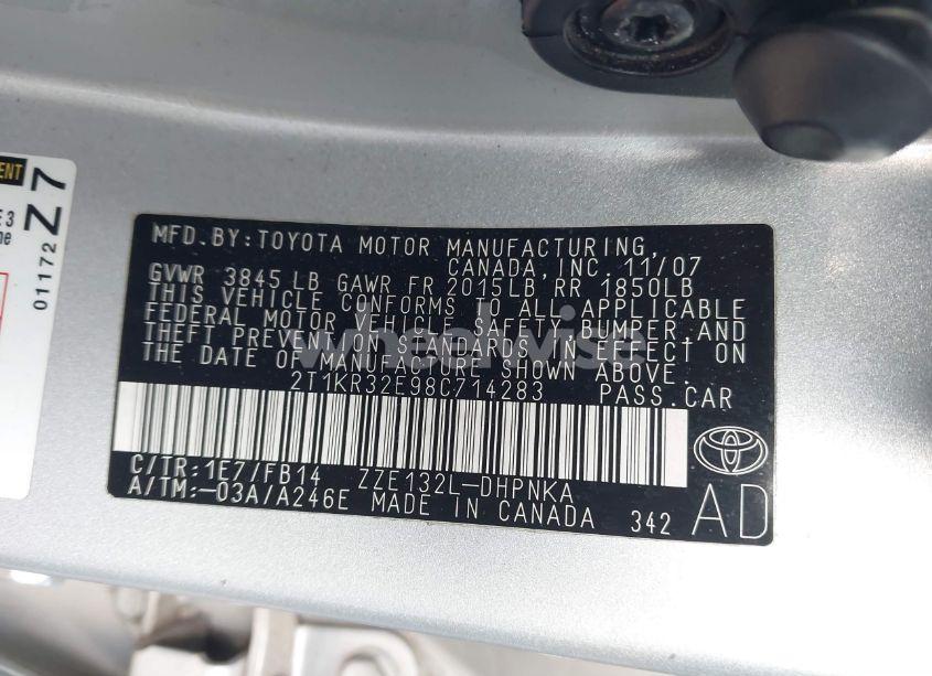 Photo 9 of 2008 Toyota Matrix XR (VIN 2T1KR32E98C714283)