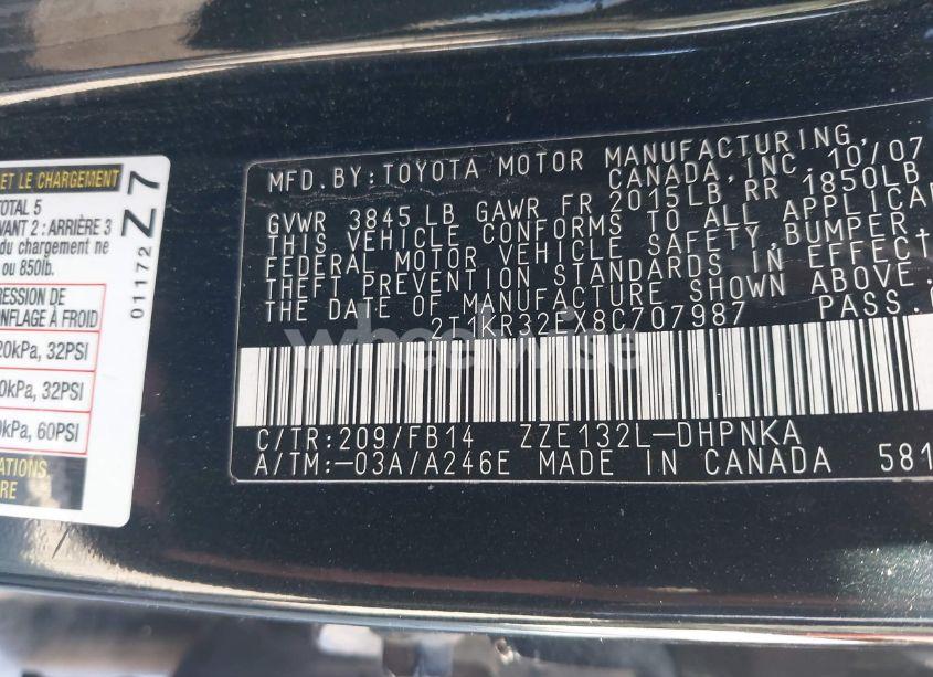 Photo 9 of 2008 Toyota Matrix XR (VIN 2T1KR32EX8C707987)