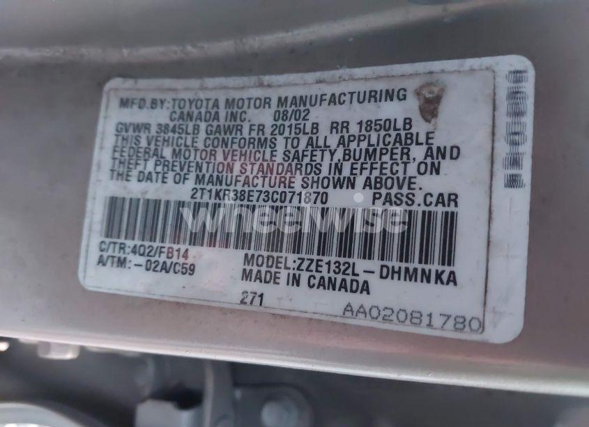 Photo 9 of 2003 Toyota Matrix XR (VIN 2T1KR38E73C071870)