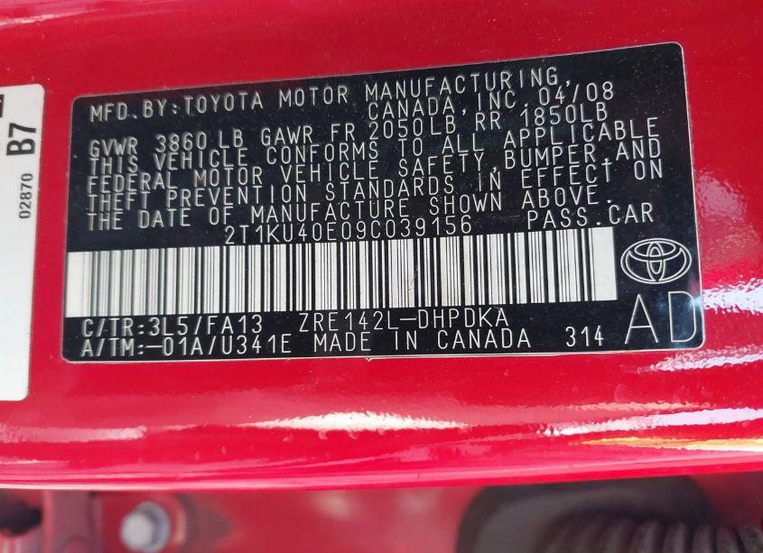 Photo 9 of 2009 Toyota Corolla MATRIX (VIN 2T1KU40E09C039156)