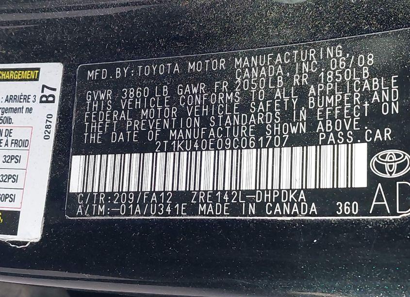 Photo 9 of 2009 Toyota Matrix (VIN 2T1KU40E09C061707)