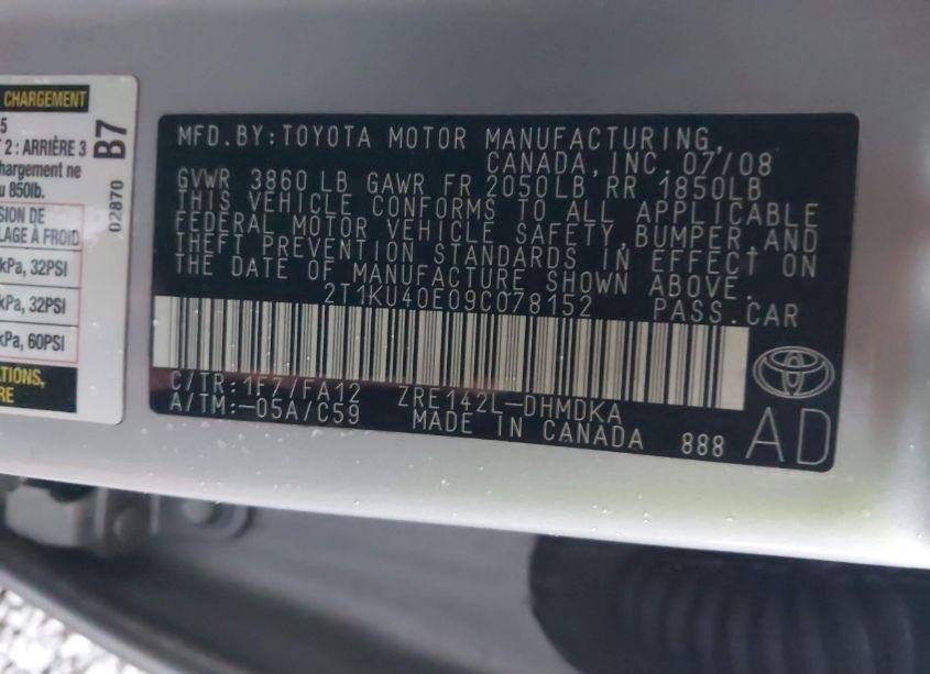 Photo 9 of 2009 Toyota Matrix (VIN 2T1KU40E09C078152)