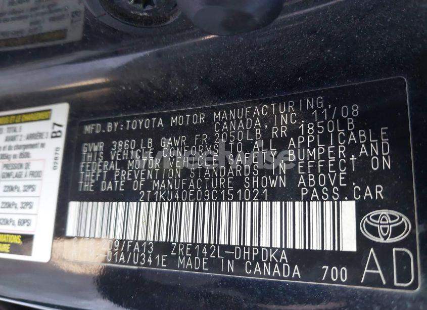 Photo 9 of 2009 Toyota Matrix (VIN 2T1KU40E09C151021)