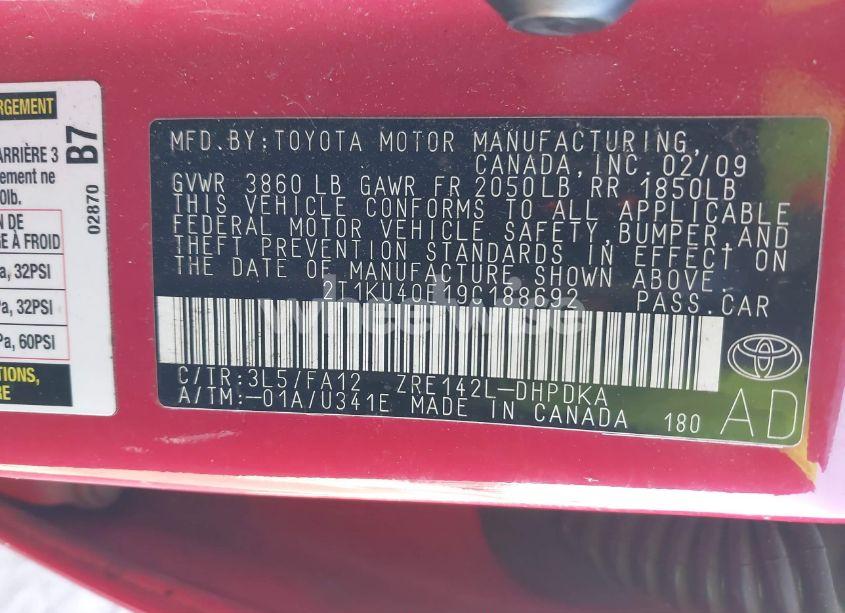 Photo 9 of 2009 Toyota Matrix (VIN 2T1KU40E19C188692)