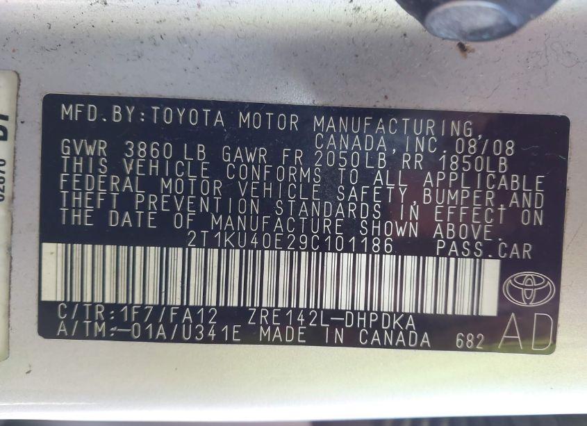Photo 9 of 2009 Toyota Matrix (VIN 2T1KU40E29C101186)