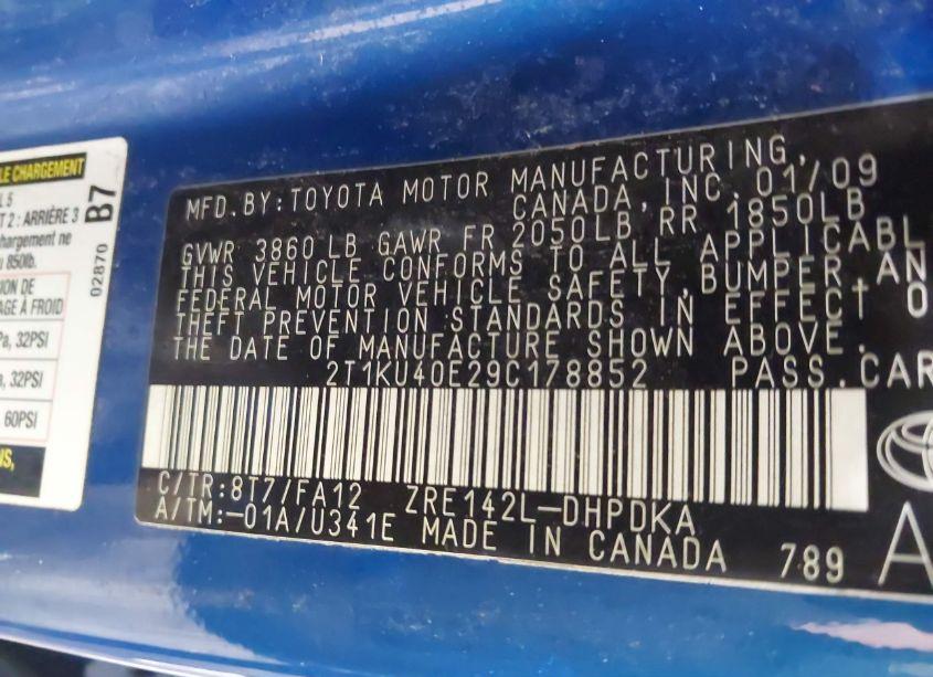 Photo 9 of 2009 Toyota Matrix (VIN 2T1KU40E29C178852)