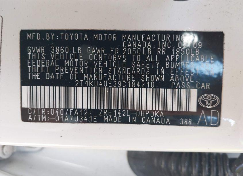 Photo 9 of 2009 Toyota Matrix (VIN 2T1KU40E39C184210)