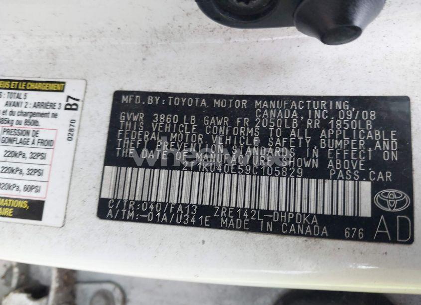 Photo 9 of 2009 Toyota Corolla MATRIX (VIN 2T1KU40E59C105829)