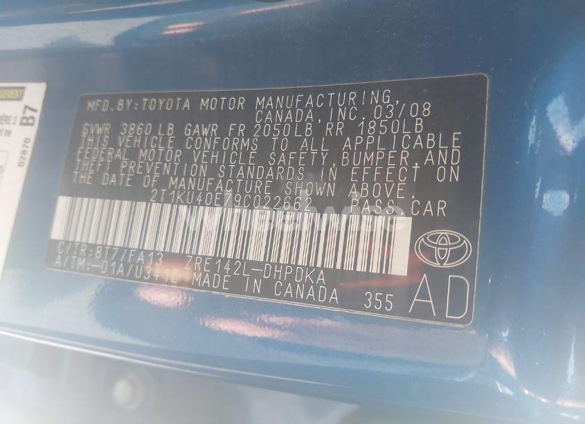 Photo 9 of 2009 Toyota Matrix (VIN 2T1KU40E79C022662)
