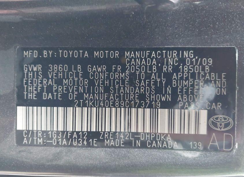 Photo 9 of 2009 Toyota Matrix (VIN 2T1KU40E89C173719)