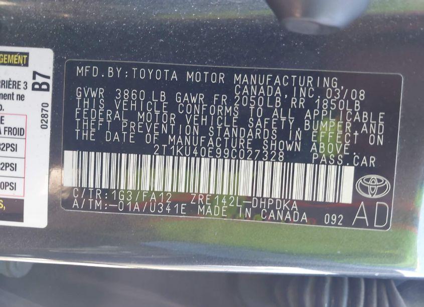 Photo 9 of 2009 Toyota Matrix (VIN 2T1KU40E99C027328)