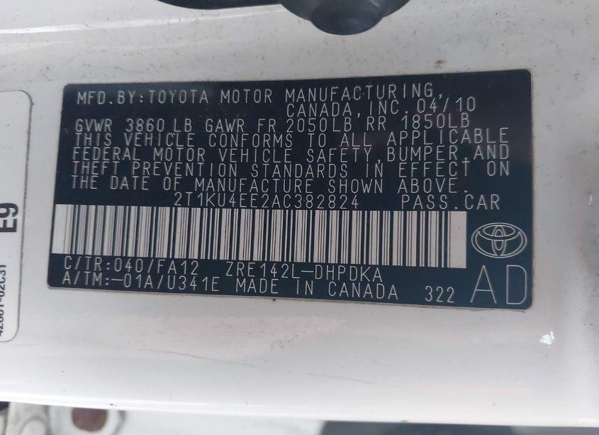 Photo 9 of 2010 Toyota Matrix (VIN 2T1KU4EE2AC382824)