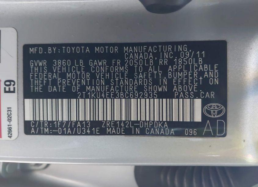 Photo 9 of 2011 Toyota Matrix (VIN 2T1KU4EE3BC692935)