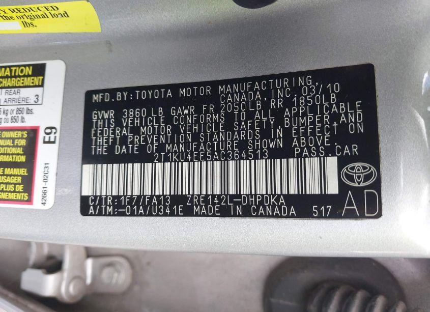 Photo 9 of 2010 Toyota Matrix (VIN 2T1KU4EE5AC364513)