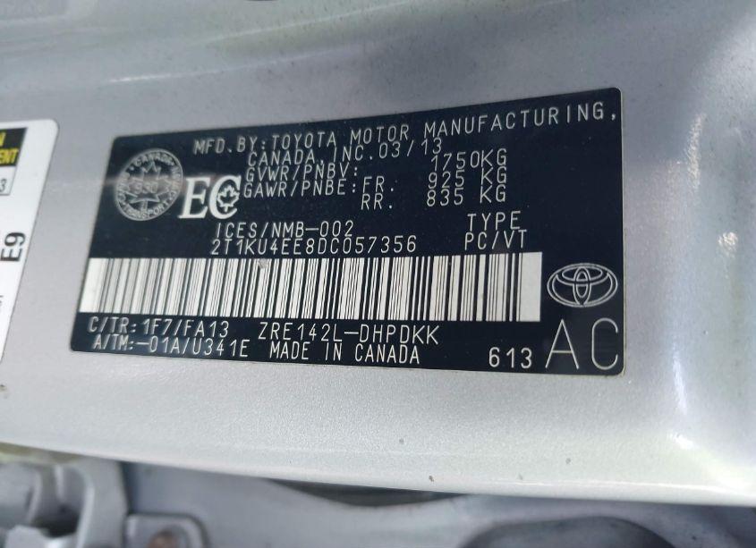 Photo 9 of 2013 Toyota Corolla MATRIX (VIN 2T1KU4EE8DC057356)