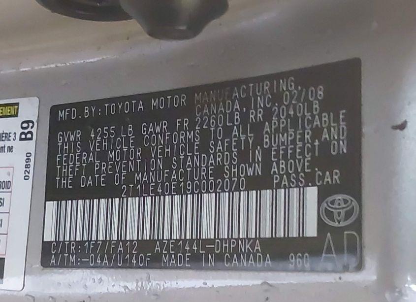 Photo 9 of 2009 Toyota Matrix S (VIN 2T1LE40E19C002070)