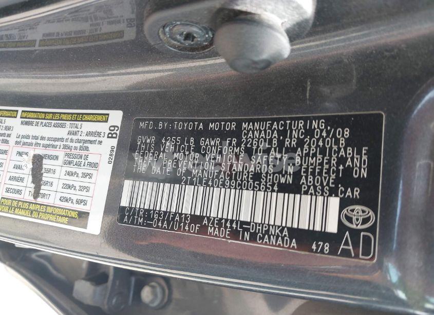 Photo 9 of 2009 Toyota Matrix S (VIN 2T1LE40E99C005654)