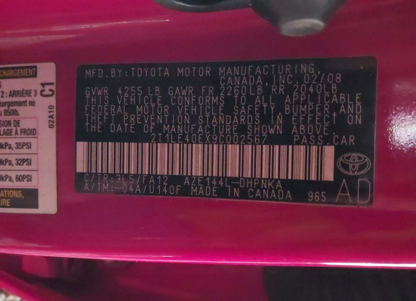 Photo 9 of 2009 Toyota Matrix S (VIN 2T1LE40EX9C002567)