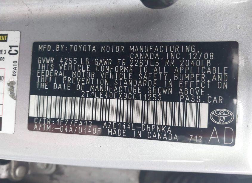 Photo 9 of 2009 Toyota Matrix S (VIN 2T1LE40EX9C011253)