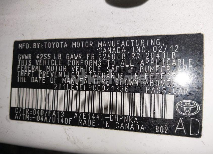 Photo 9 of 2012 Toyota Matrix S (VIN 2T1LE4EE9CC021336)