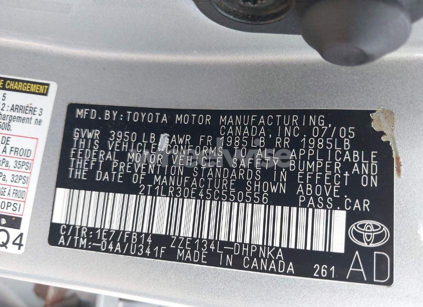 Photo 9 of 2005 Toyota Corolla MATRIX XR (VIN 2T1LR30E45C550556)