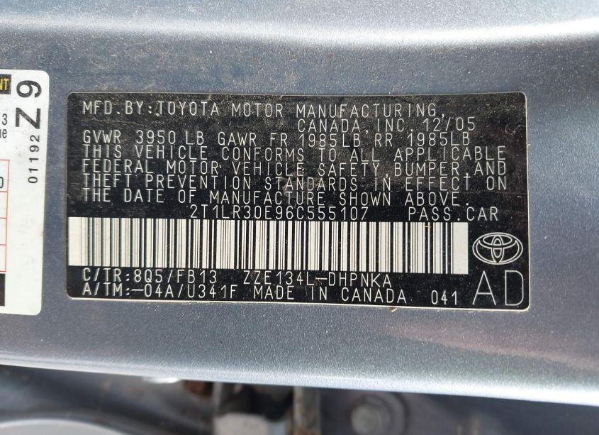 Photo 9 of 2006 Toyota Matrix XR (VIN 2T1LR30E96C555107)