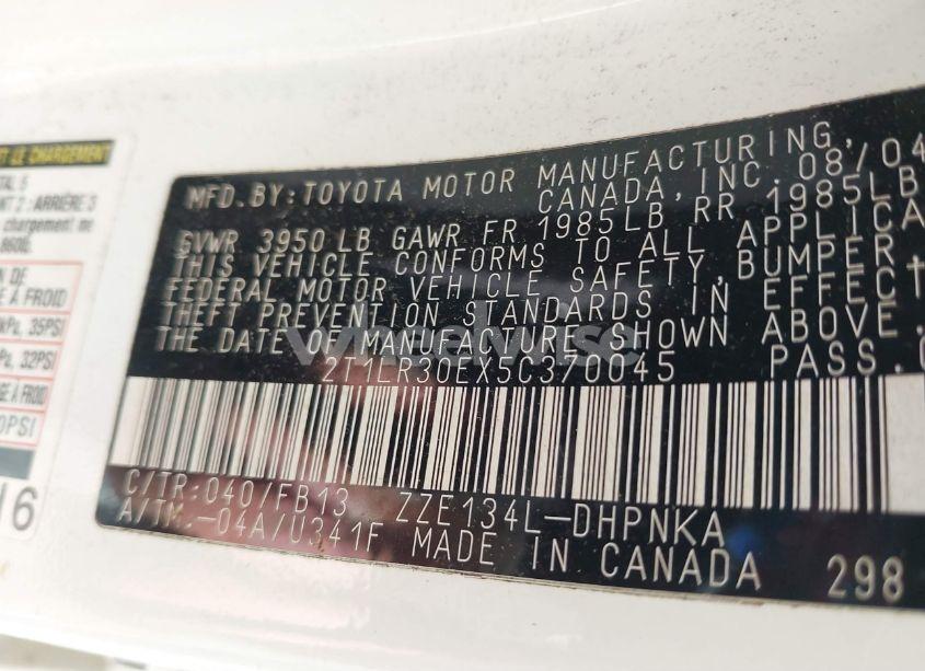 Photo 9 of 2005 Toyota Matrix XR (VIN 2T1LR30EX5C370045)