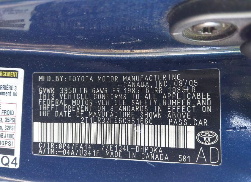 Photo 9 of 2006 Toyota Matrix (VIN 2T1LR32E66C551660)