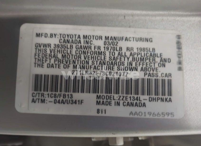 Photo 9 of 2003 Toyota Matrix XR (VIN 2T1LR32E73C021077)