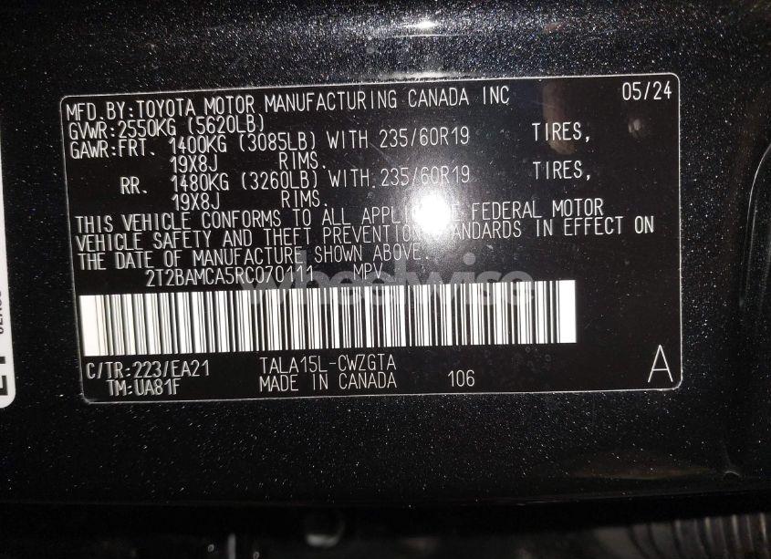 Photo 9 of 2024 Lexus Rx 350 PREMIUM (VIN 2T2BAMCA5RC070111)