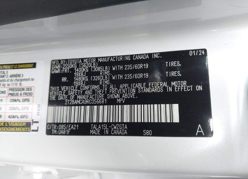Photo 9 of 2024 Lexus Rx 350 PREMIUM (VIN 2T2BAMCA9RC056681)