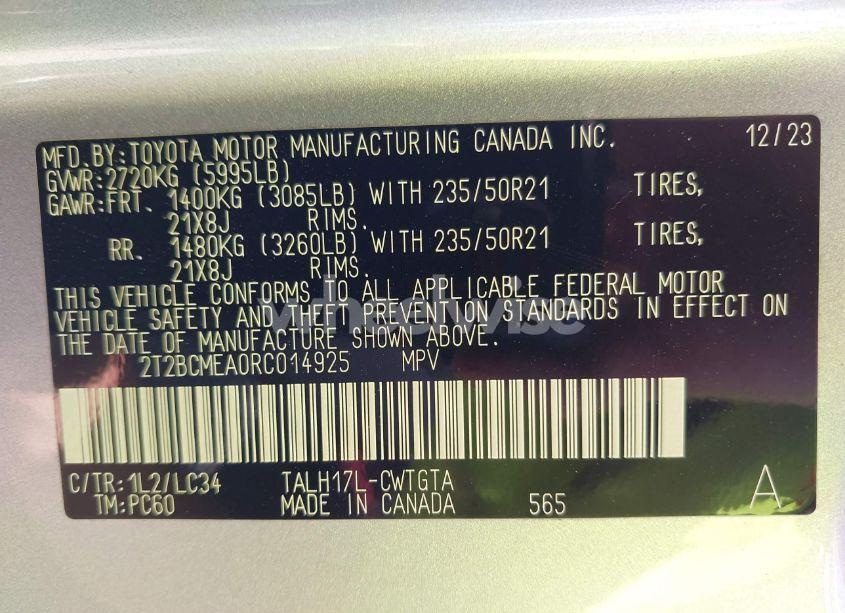 Photo 9 of 2024 Lexus Rx 500H F SPORT PERFORMANCE (VIN 2T2BCMEA0RC014925)