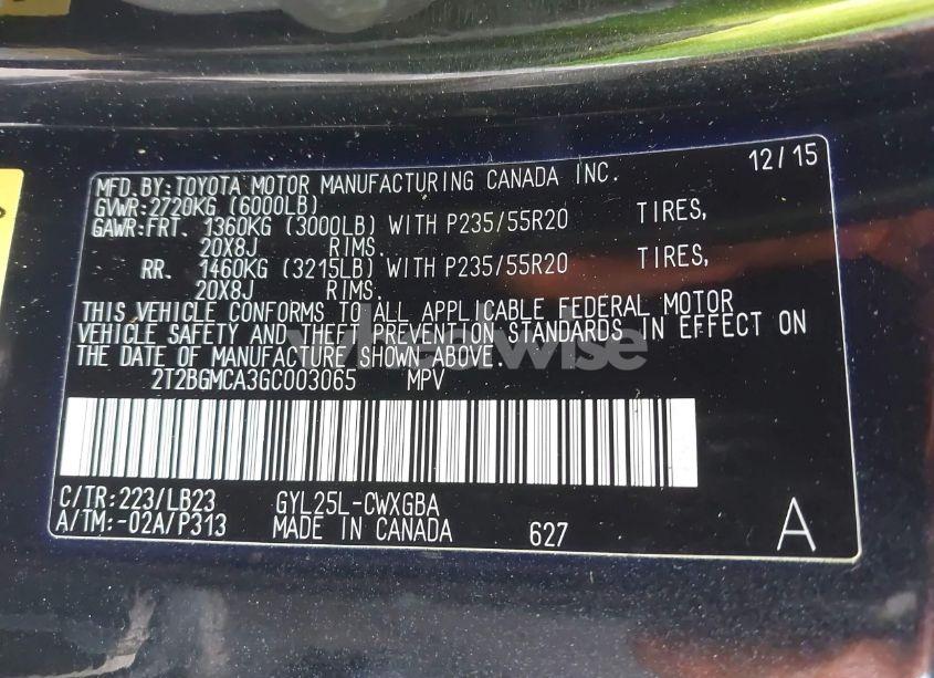 Photo 9 of 2016 Lexus Rx 450H (VIN 2T2BGMCA3GC003065)