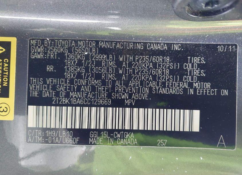 Photo 9 of 2012 Lexus Rx 350 (VIN 2T2BK1BA6CC129669)